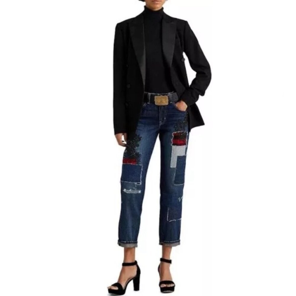 NWT‎ LAUREN RALPH LAUREN Patchwork Relaxed Tapered Ankle Jeans Waist 27 Size 4